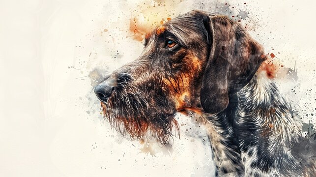 German Wirehaired Pointer Watercolor Painting on White Background