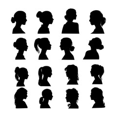 Set of women silhouette side view, face and neck only vector illustration. Female Internatinal Women's Day. isolated on white background