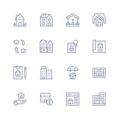 Fototapeta na wymiar Property line icon set on transparent background with editable stroke. Containing house, homeinsurance, home, intellectualproperty, property, propertyinsurance, realestate, valuation, apartment.