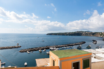 Procida,Italy - September 28 , 2019: characteristic houses of Procida with tourists and inhabitants...