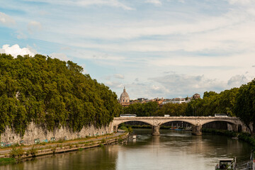 panoramic view of Rome from the Castel Sant'Angelo bridge