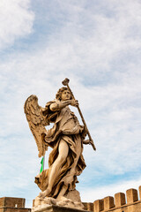 Angel statue from Castel Sant Angelo in Rome, Italy. Architecture and landmark of Rome.