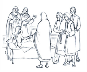 Healing of the daughter of Jairus. Pencil drawing