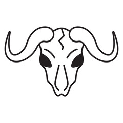 Skull aurochs.Bull skull icon.Head of a bull.Outline vector illustration.Isolated on white background.Doodle sketch wild west .