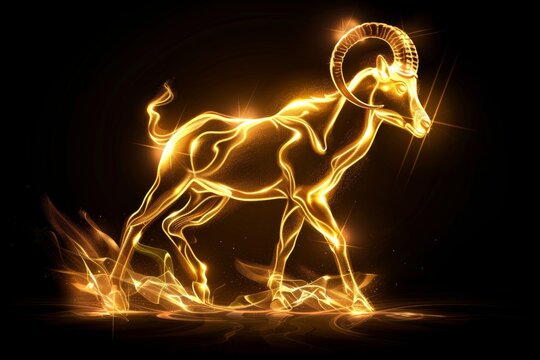Shining gold capricorn zodiac sign isolated on black background in vector style, astrology symbol.
