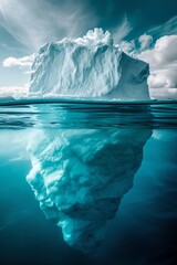 Iceberg with above and underwater view taken in Greenland.