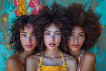 Three Young Women With Curly Hair Posing for a Picture