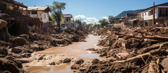 Dirt and destruction after natural flood disaster