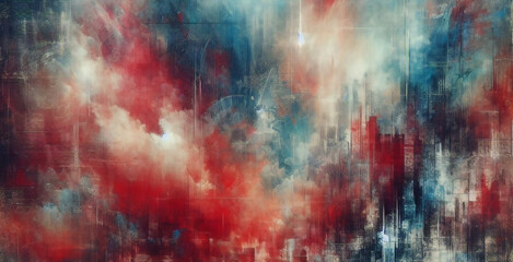空のショーシーンの背景。濡れたアスファルト上の暗い通りの反射。暗闇の中で赤と青のネオン光、ネオンの形、煙。抽象的な暗い背景。	 - obrazy, fototapety, plakaty