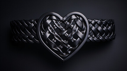Interlacing heart shape braided black leather belt.