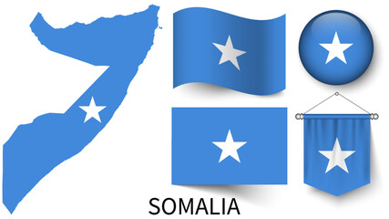Obraz na płótnie Canvas The various patterns of the Somalia national flags and the map of Somalia's borders