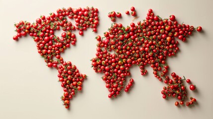 World map made of tomatoes. All continents of the vegetables world