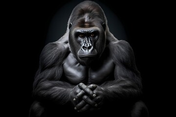 Fototapeta na wymiar A regal silverback gorilla, its powerful stature highlighted against a deep gray background.