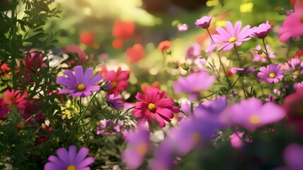 Cosmos flowers blooming in the garden. Colorful flowers background