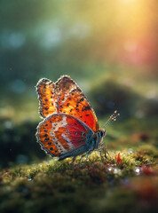 Fototapeta na wymiar A beautiful butterfly sits in the grass. Nature