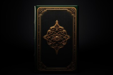 Al Qur'an with a green cover with a nice motif on a black background