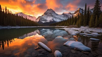 Zelfklevend Fotobehang Amidst the grandeur of the Canadian Rockies, Banff National Park beckons with picturesque campgrounds surrounded by mountains, glaciers, and pristine lakes. National Geographic  © lahiru