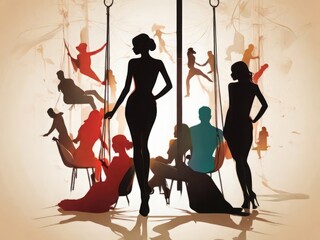 Swingers club illustratioon. Swingers club party. People silhouettes cover image. 
