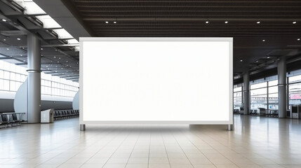 Large blank white advertising billboard inside air.