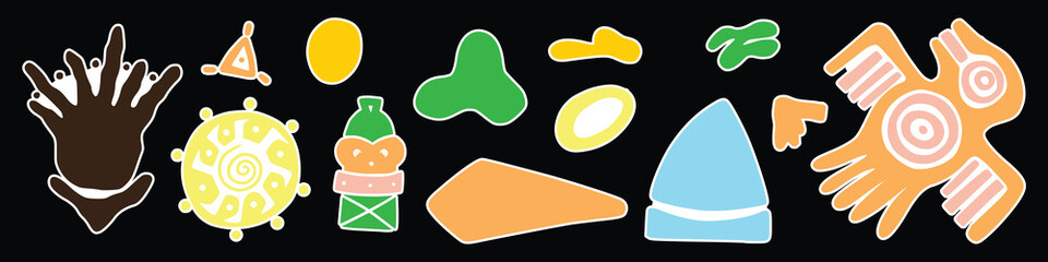 Big set sticker  etnic of Hand drawn various colorful shapes and doodle objects. Abstract contemporary modern trendy vector illustration. All elements are isolated