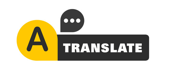 Logo per l'app Traduttore. Bolle di chat con traduzione in lingua. Traduttore online multilingue. Traduttore online. Illustrazione illustrazioni