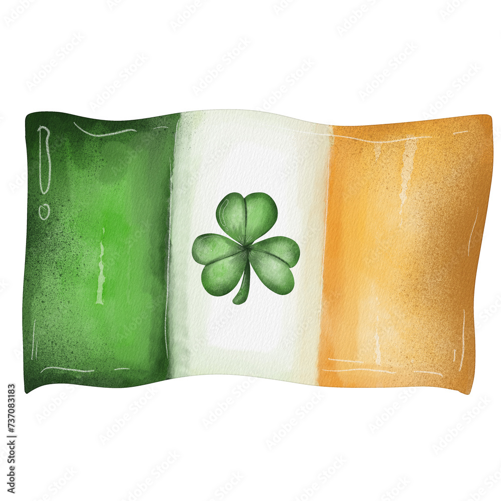 Wall mural watercolor irish flag painting clip art, st patricks illustration png