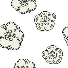 Floral graphic scribble design. Seamless pattern. Abstract minimal flower. Beautiful floral background. Vector art illustration for textile, wallpaper. Hand-drawn with a black brush
