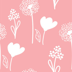 Floral graphic scribble design. Seamless pattern. Abstract minimal flower. Beautiful floral background. Vector art illustration for textile, wallpaper. Hand-drawn with a black brush