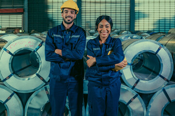 Diverse Team of Metal Sheet Experts Display Confidence in Industrial Setting