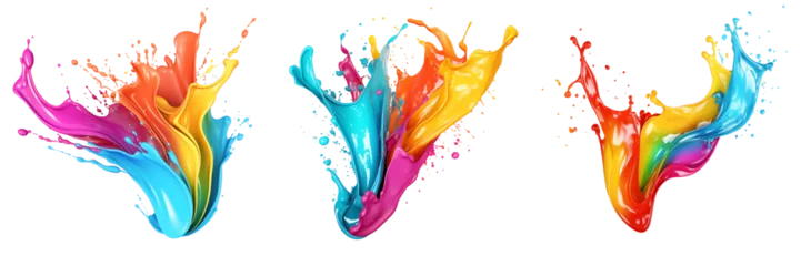 Gordijnen Bright colorful falling paint splash with liquid drops. Isolated on white or transparent background png. © Leon K
