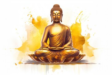 Shiny gold Buddha in gold watercolor style
