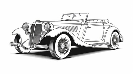 Vintage car hand drawn ink sketch