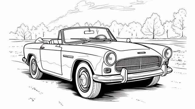 recommend clip art: Vintage car hand drawn ink sketch