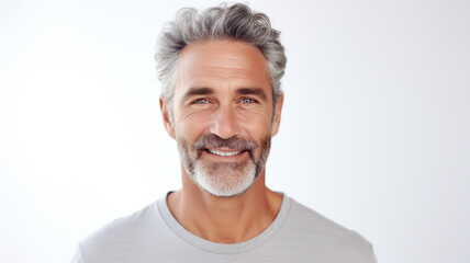 Obraz premium portrait of happy middle aged man looks at camera on white background