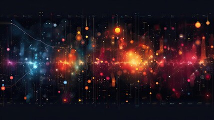 Obraz premium a dark illustration of a technical system with colorful lines connecting different flow states