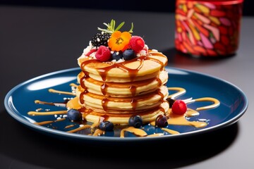 A trendy brunch spot with tasty pancakes crepes with berries