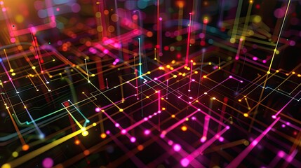 Obraz premium a dark illustration of a technical system with colorful lines connecting different flow states