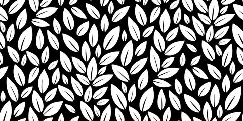 Black and white leaves vector seamless pattern