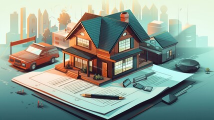 the elements of a legal strategy for buying a house property with an image depicting contracts, legal documents, and key legal considerations - obrazy, fototapety, plakaty