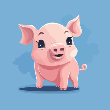 Flat logo of vector pig illustration. Vector cute pig.