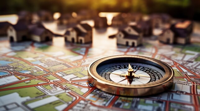the importance of location in a property home strategy with an image showcasing maps, compasses, and strategic considerations for optimal positioning