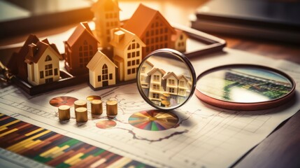 the importance plan of due diligence in a property buying strategy with an image showcasing research tools, magnifying glass, and strategic investigation - obrazy, fototapety, plakaty