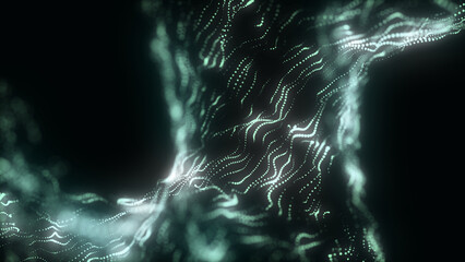 Futuristic sci-fi circle portal in space. 3D tunnel with dots. Connection big data. Abstract technology wave. Analysis a network connection. Particle flow by vortex. 3D rendering.
