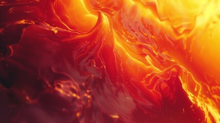 An abstract fluid background featuring a fusion of crimson red and sunset orange, resembling a fiery lava flow.
