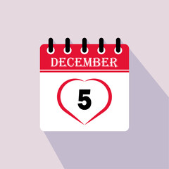 Icon calendar day - 5 December. 5th days of the month, vector illustration.