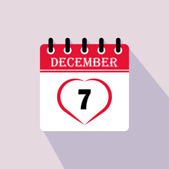 Icon calendar day - 7 December. 7th days of the month, vector illustration.