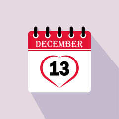Icon calendar day - 13 December. 13th days of the month, vector illustration.
