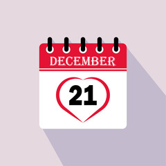 Icon calendar day - 21 December. 21 days of the month, vector illustration.