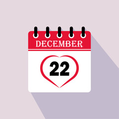 Icon calendar day - 22 December. 22 days of the month, vector illustration.