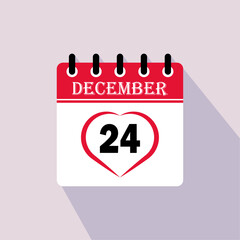 Icon calendar day - 24 December. 24 days of the month, vector illustration.